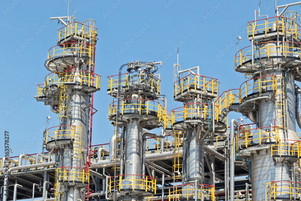 view of petrochemical columns on refinery