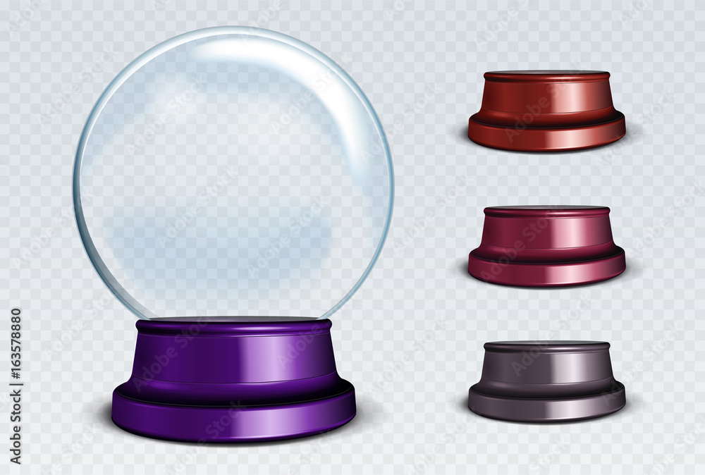 Vector Empty Snow Globe Set. White transparent glass sphere on a stand ...