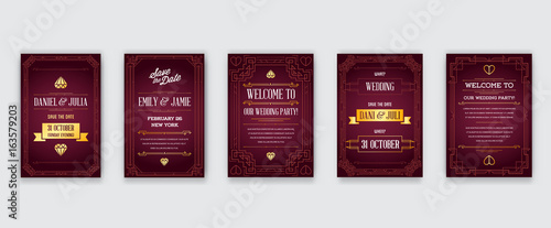 Set of Great Quality Style Invitation in Art Deco or Nouveau Epoch 1920's Gangster Era Collection Vector