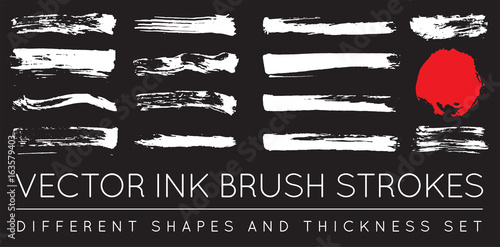 Set of Vector Black Pen Ink Brush Strokes. Grunge Ink Brush Stroke. Dirty Brush Stroke.