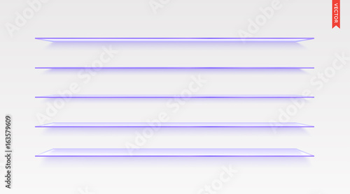 Set of Glass Shelves Vector Isolated on the Wall Background