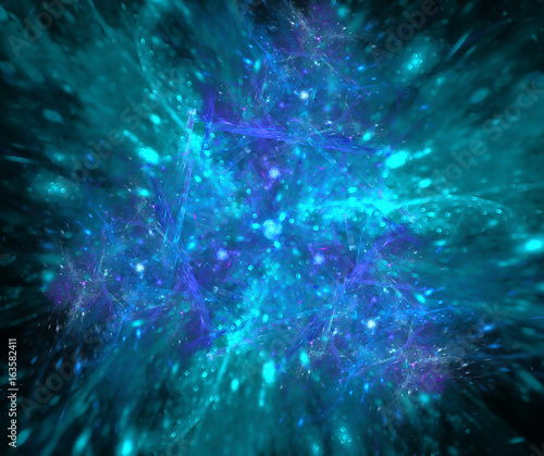 Abstract black background with turquoise and blue water and snow burst texture  with bokeh and sparkles  fractal