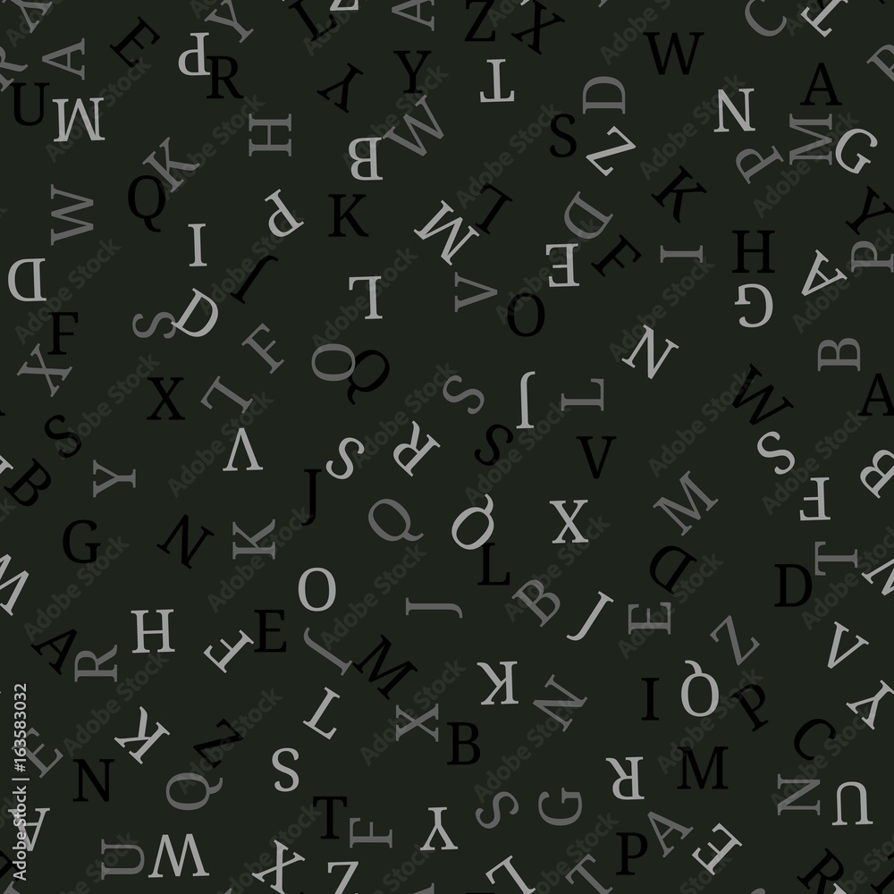 Seamless pattern with alphabet, , isolated on black background. Vector illustration, easy to edit.