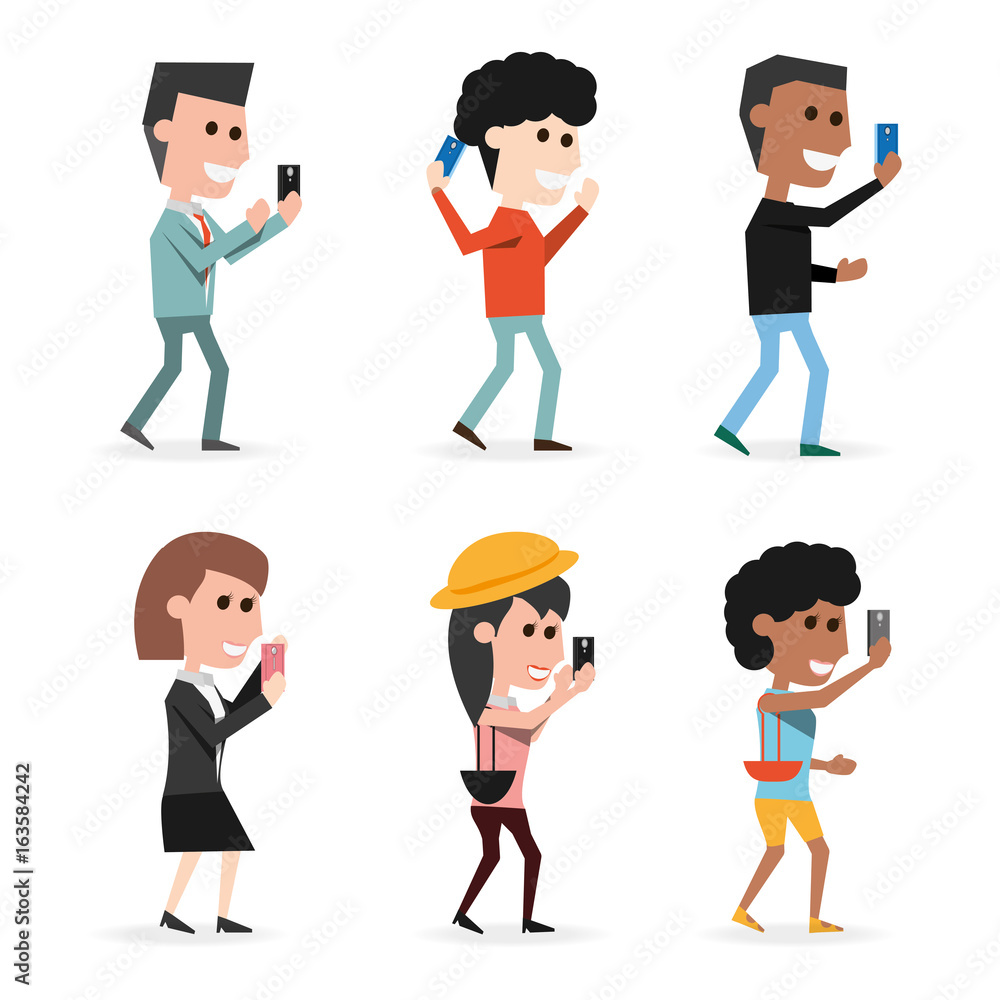 set people with technology smartphone in the hand vector illustration set people with technology smartphone in the hand vector illustration