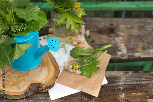 Fototapeta Naklejka Na Ścianę i Meble -  Colorful flowers in a watering can