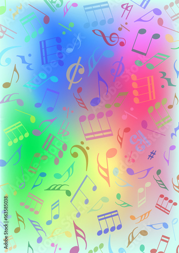 Colorful background consisting of musical notes