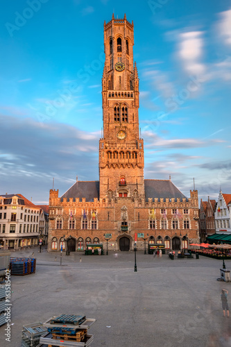 Fotografering Belfry of Bruges on market square