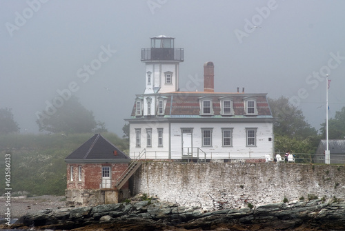 Fog Surrounds Rose Island Lighthouse in Newport, Rhode Island