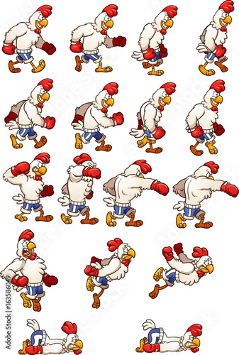 Cartoon boxing chicken. Vector clip art illustration with simple gradients. Each image on a separate layer.