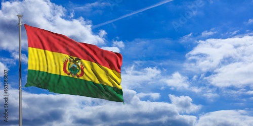 Photography Bolivia flag on a blue sky background. 3d illustration