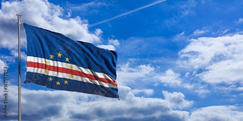 Cape Verde flag on a blue sky background. 3d illustration