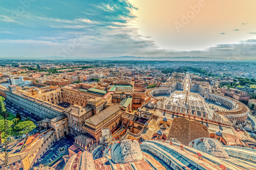 Old photo with aerial view over St. Peter's Square in the Vatican City