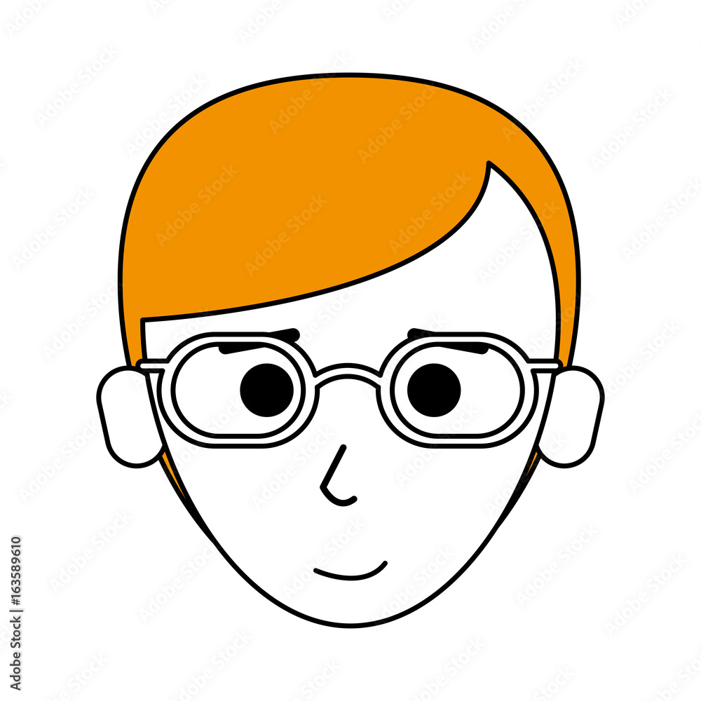 Flat line man head with hairstyle design and glasses over white background Flat line man head with hairstyle design and glasses over white background