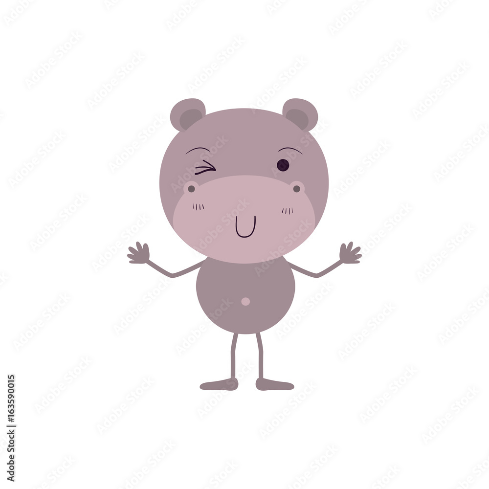 Fototapeta premium colorful caricature of cute hippopotamus wink eye expression vector illustration