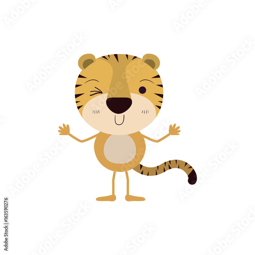 colorful caricature of cute tiger wink eye expression vector illustration