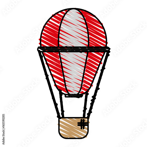 Colorful hot air balloon doodle over white background vector illustration