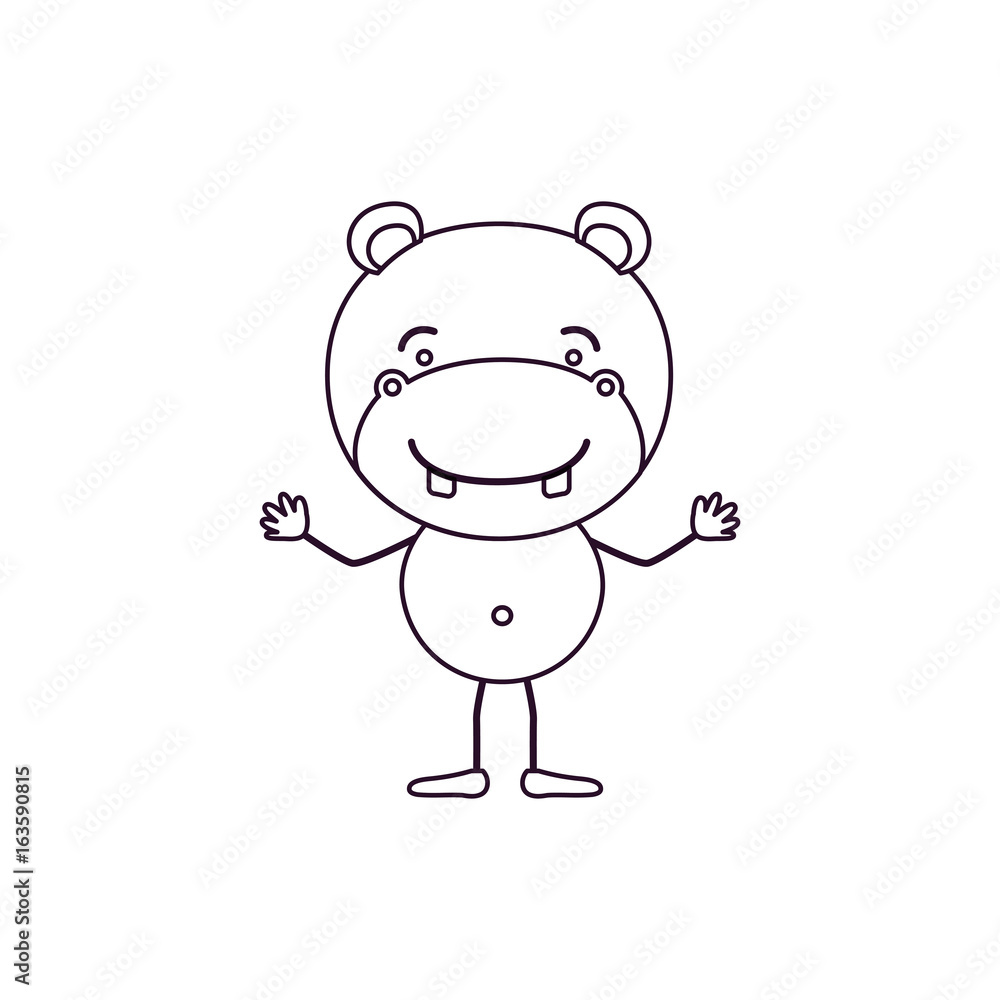sketch contour caricature of cute hippopotamus happiness expression vector illustration sketch contour caricature of cute hippopotamus happiness expression vector illustration