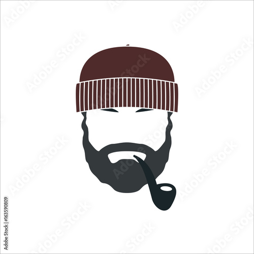 Portrait of bearded old sailor with tobacco pipe. Hipster sailor man. Vector illustration.