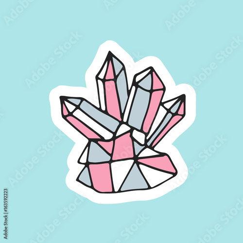 Cute hand drawn magic crystal in patch style. Great design of rhinestone for embroidery, sticker or pin. photo