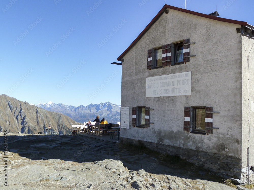 Nevesjochhuette, a mountain shelter in the Zillertal Alps, South Tyrol
