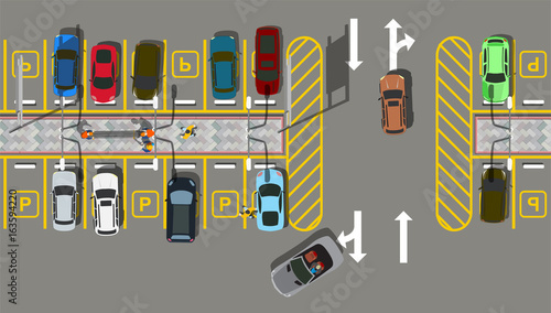 Top view car city Parking