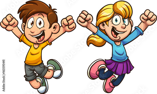 Fototapeta Naklejka Na Ścianę i Meble -  Happy cartoon boy and girl. Vectorclip art illustration with simple gradients. Each on a separate layer. 
