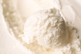 Tasty homemade vanilla ice cream scoop, closeup
