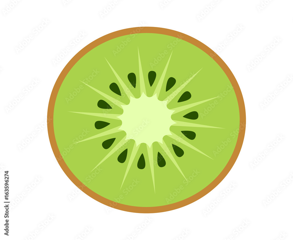 Kiwi fruit, kiwifruit or Chinese gooseberry half cross section flat color vector icon for food apps and websites - obrazy, fototapety, plakaty 