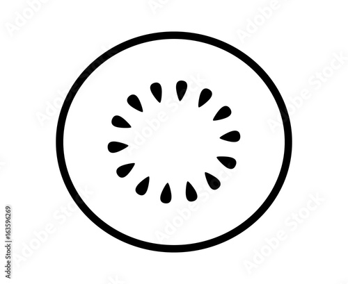 Kiwi fruit, kiwifruit or Chinese gooseberry half cross section line art vector icon for food apps and websites