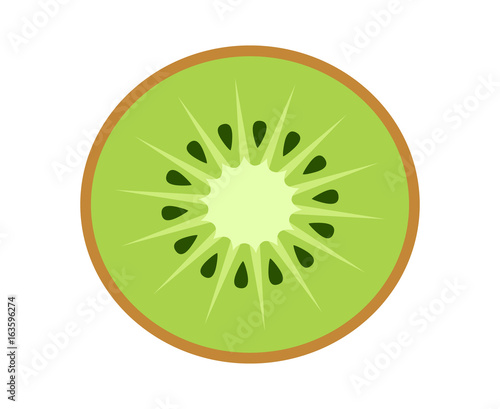 Fotografiet Kiwi fruit, kiwifruit or Chinese gooseberry half cross section flat color vector