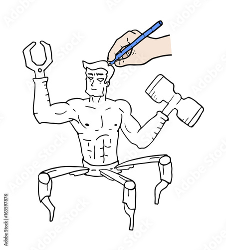 robot mutant hand drawing