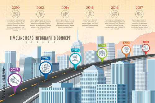 Timeline infographic road concept on similar New York City skyli
