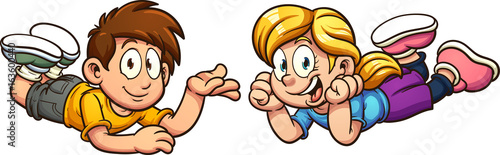 Cute cartoon kids laying down. Vector clip art illustration with simple gradients. Each on a separate layer. 