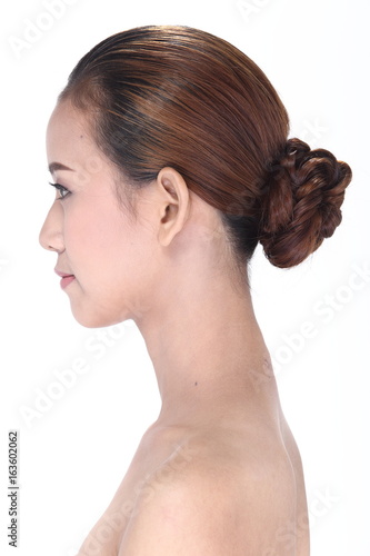 Asian Woman after make up hair style. no retouch  fresh face with acne 