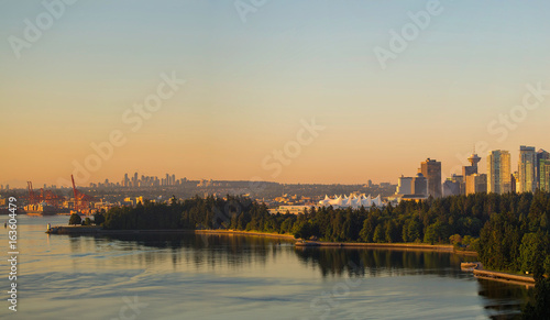 Vancouver BC cityscape by Stanley Park morning view in Canada