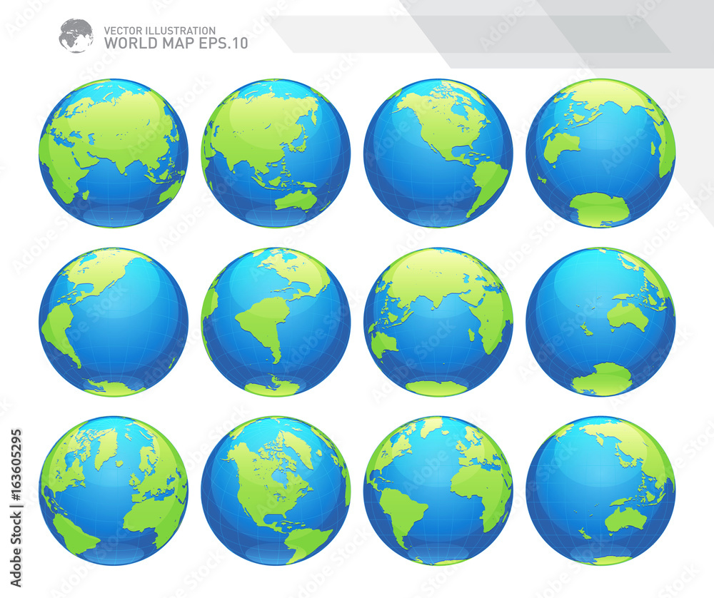 Globes showing earth with all continents. Digital world globe vector. Dotted world map vector.
