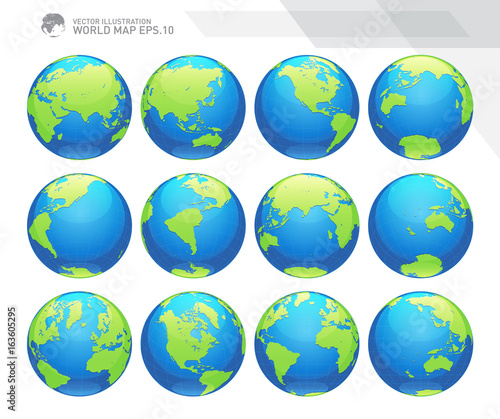 Globes showing earth with all continents. Digital world globe vector. Dotted world map vector. 