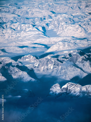 Greenland Snow Mountains, aerial shot.