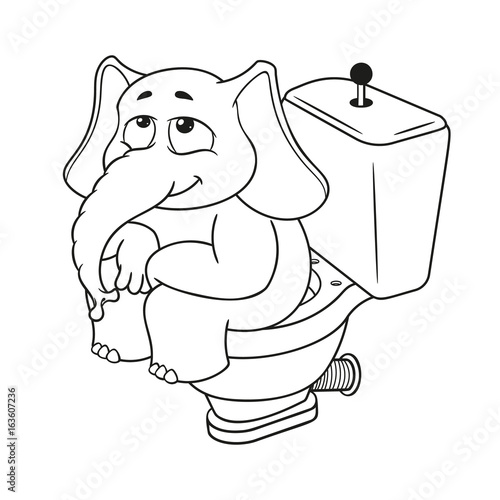 Elephant. Character. Sitting on the toilet. Big collection of isolated elephants. Vector, cartoon.