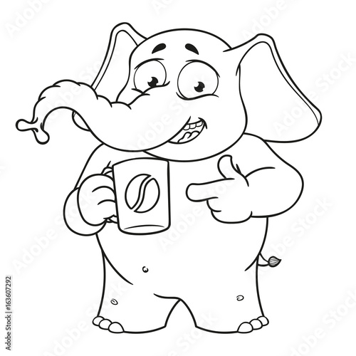 Elephant. Character. Coffee break. Offers a cup of coffee. Big collection of isolated elephants. Vector, cartoon