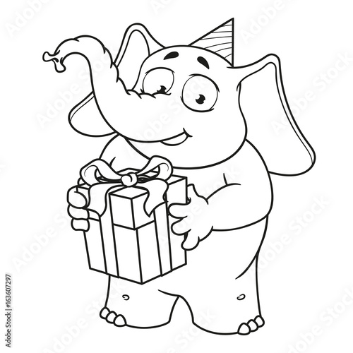 Big collection vector cartoon characters of elephants on an isolated background. Holds a gift, congratulates