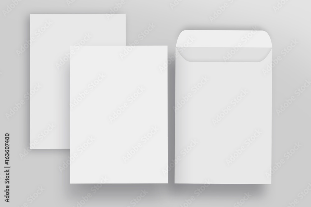 White envelope and letterhead presentation mock-up, isolated background White envelope and letterhead presentation mock-up, isolated background
