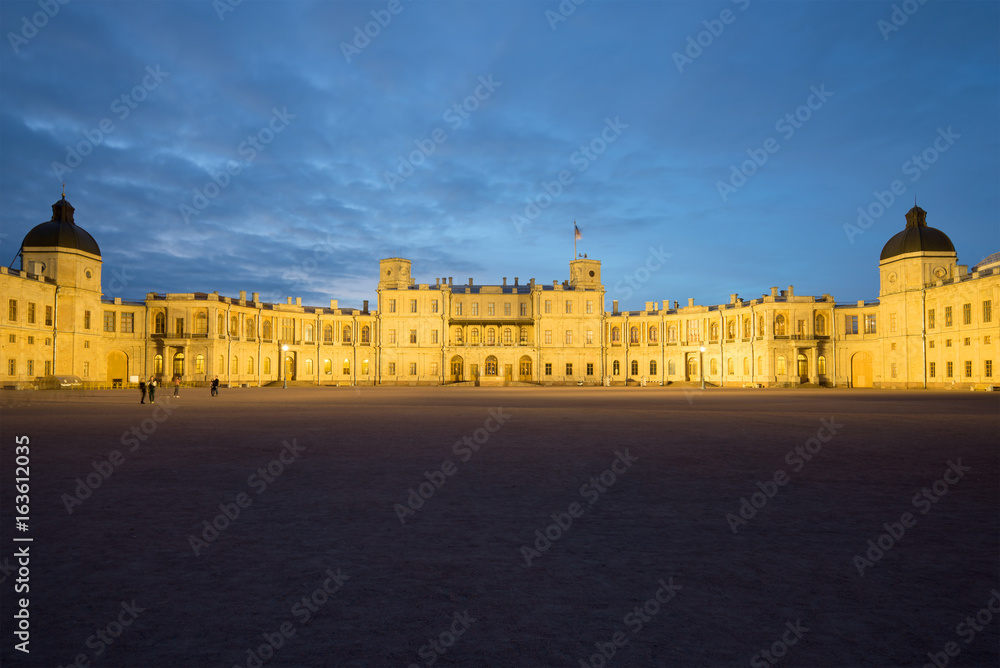 The Great Gatchina Palace in the May night. Gatchina, Russia