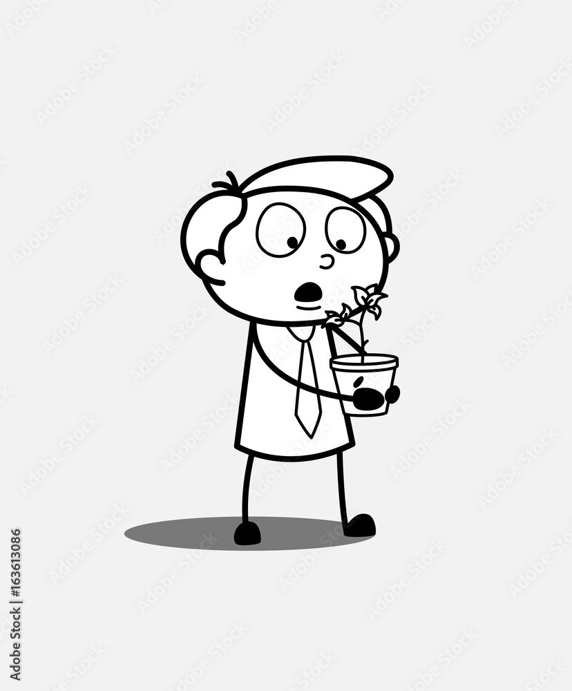 Surprised Worker Holding a Flower Pot Surprised Worker Holding a Flower Pot
