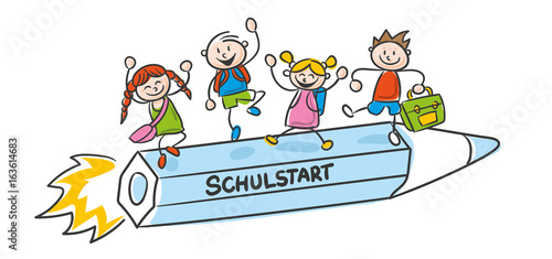 Strichfiguren Strichmännchen Kinder bunt Schulstart Vektor