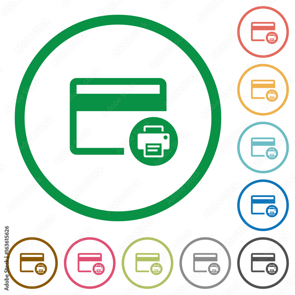 Credit card print record flat icons with outlines Credit card print record flat icons with outlines