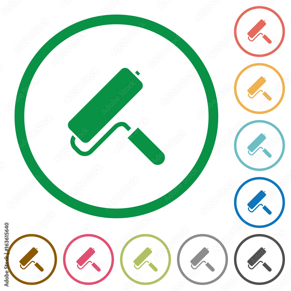 Paint roller flat icons with outlines Paint roller flat icons with outlines