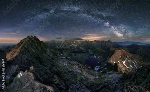 Milky way over Tatras mountain panorama, Poland
