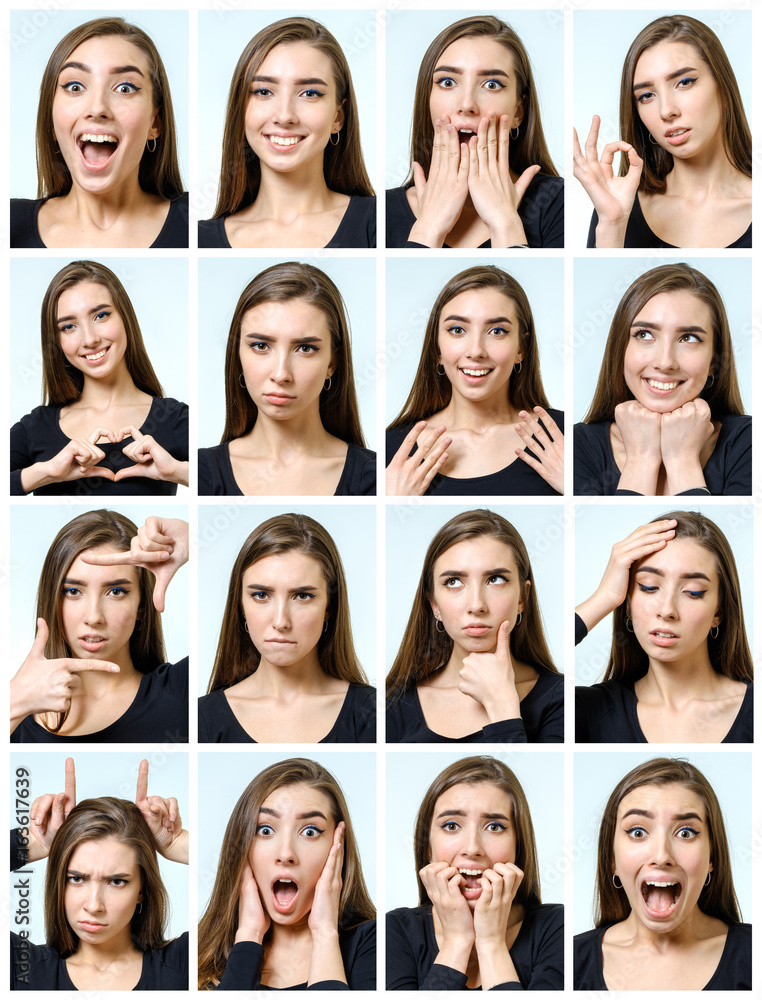 Collage of beautiful girl with different facial expressions Collage of beautiful girl with different facial expressions