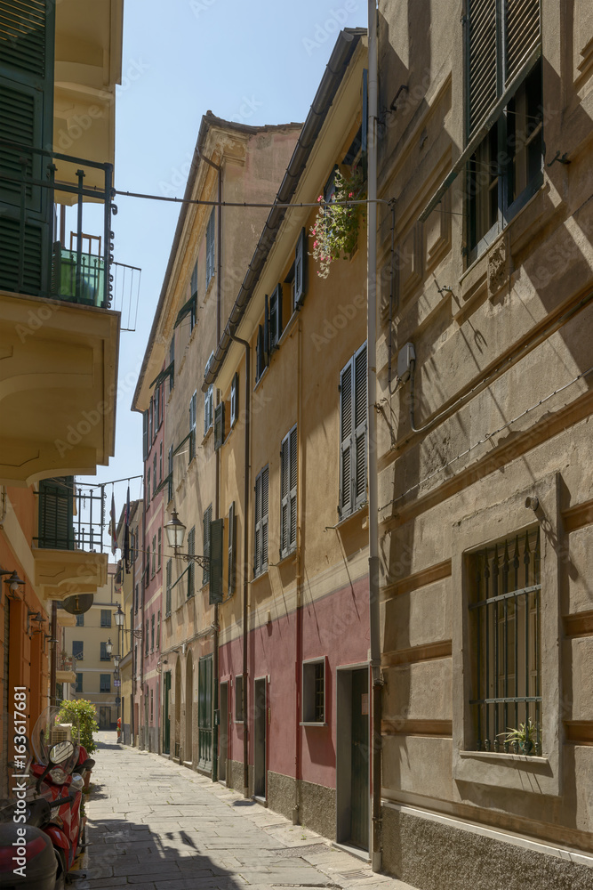 Fototapeta premium old tradiitional houses in narrow lane, Chiavari , Italy